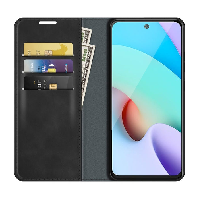 Para Xiaomi Redmi 10 Estuche de cuero con succión magnética de negocios de piel retro con soporte, ranuras para tarjetas y billetera, For Xiaomi Redmi 10