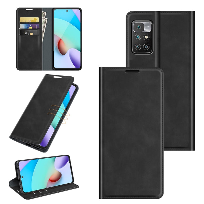 Para Xiaomi Redmi 10 Estuche de cuero con succión magnética de negocios de piel retro con soporte, ranuras para tarjetas y billetera, For Xiaomi Redmi 10
