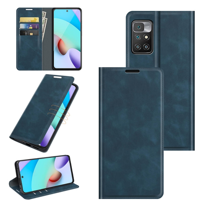 Para Xiaomi Redmi 10 Estuche de cuero con succión magnética de negocios de piel retro con soporte, ranuras para tarjetas y billetera, For Xiaomi Redmi 10