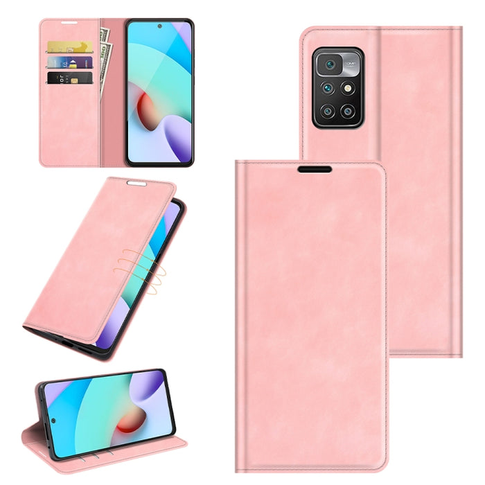 Para Xiaomi Redmi 10 Estuche de cuero con succión magnética de negocios de piel retro con soporte, ranuras para tarjetas y billetera, For Xiaomi Redmi 10