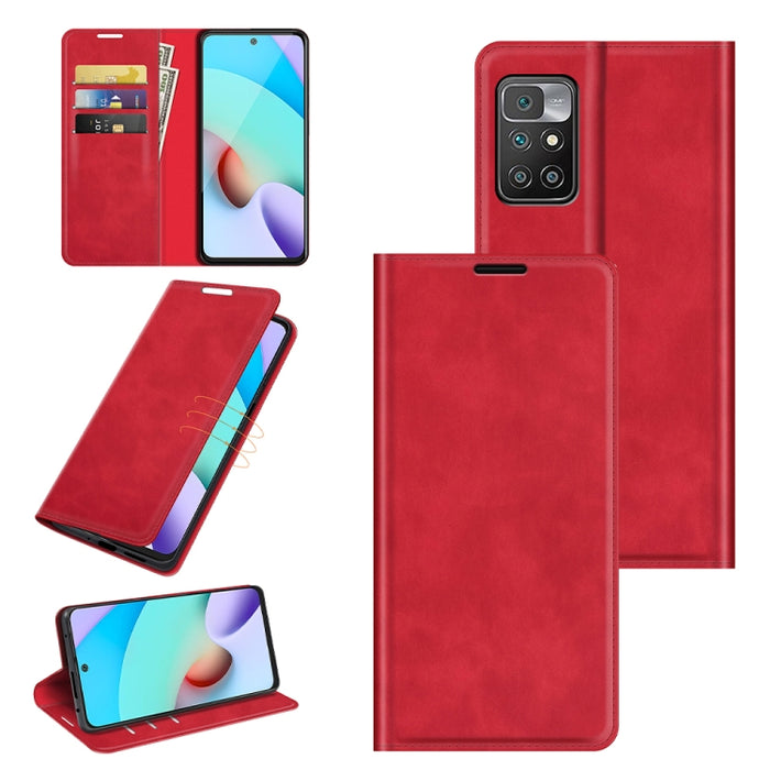Para Xiaomi Redmi 10 Estuche de cuero con succión magnética de negocios de piel retro con soporte, ranuras para tarjetas y billetera, For Xiaomi Redmi 10