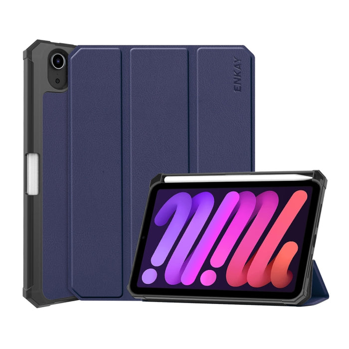 ENKAY Custer Texture Horizontal Flip PU + TPU Funda de cuero con soporte de tres pliegues y función de reposo / activación y portalápices para iPad mini 6 2021, For iPad mini 6 2021