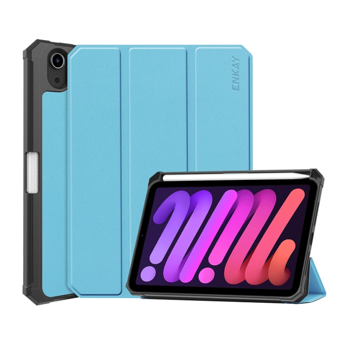 ENKAY Custer Texture Horizontal Flip PU + TPU Funda de cuero con soporte de tres pliegues y función de reposo / activación y portalápices para iPad mini 6 2021, For iPad mini 6 2021