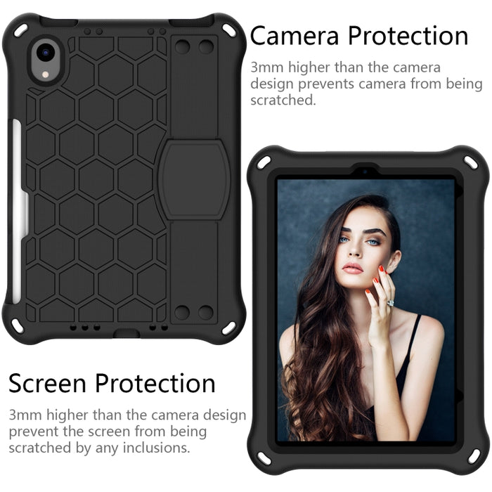 Diseño de nido de abeja EVA + Material de PC Cáscara protectora plana anticaída de cuatro esquinas con correa, For iPad mini 6 / mini 2024