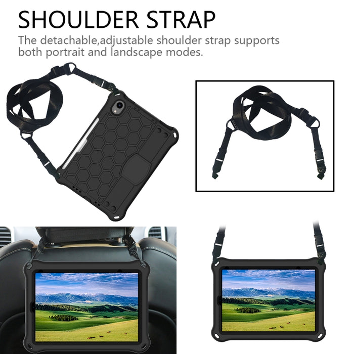 Diseño de nido de abeja EVA + Material de PC Cáscara protectora plana anticaída de cuatro esquinas con correa, For iPad mini 6 / mini 2024