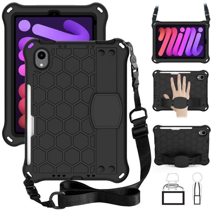 Diseño de nido de abeja EVA + Material de PC Cáscara protectora plana anticaída de cuatro esquinas con correa, For iPad mini 6 / mini 2024