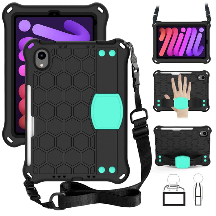 Diseño de nido de abeja EVA + Material de PC Cáscara protectora plana anticaída de cuatro esquinas con correa, For iPad mini 6 / mini 2024
