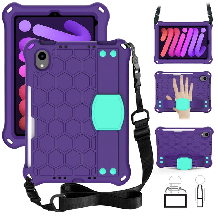 Diseño de nido de abeja EVA + Material de PC Cáscara protectora plana anticaída de cuatro esquinas con correa, For iPad mini 6 / mini 2024