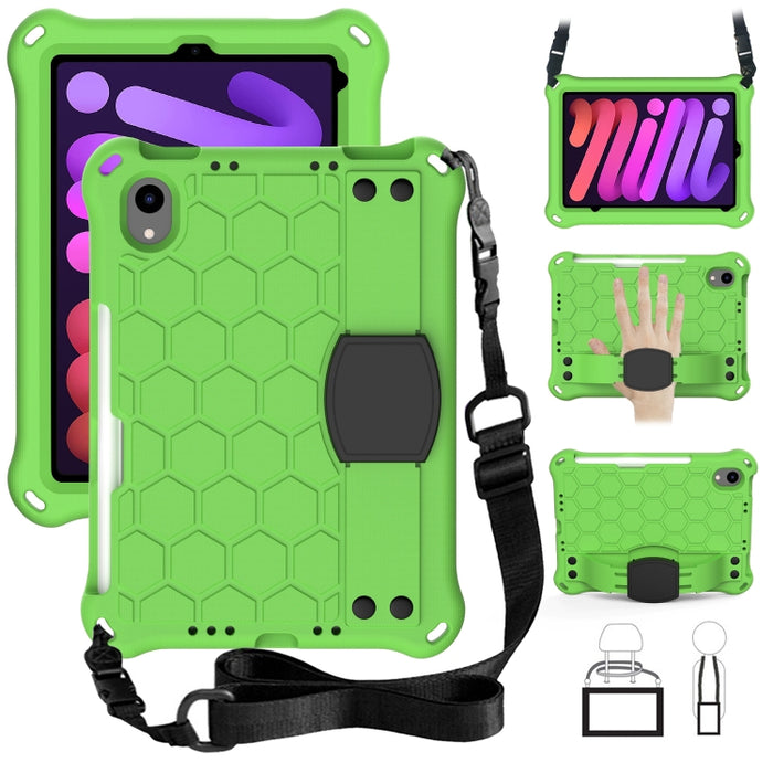 Diseño de nido de abeja EVA + Material de PC Cáscara protectora plana anticaída de cuatro esquinas con correa, For iPad mini 6 / mini 2024
