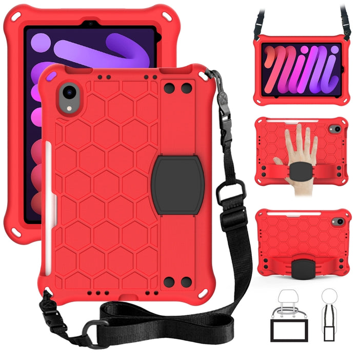 Diseño de nido de abeja EVA + Material de PC Cáscara protectora plana anticaída de cuatro esquinas con correa, For iPad mini 6 / mini 2024