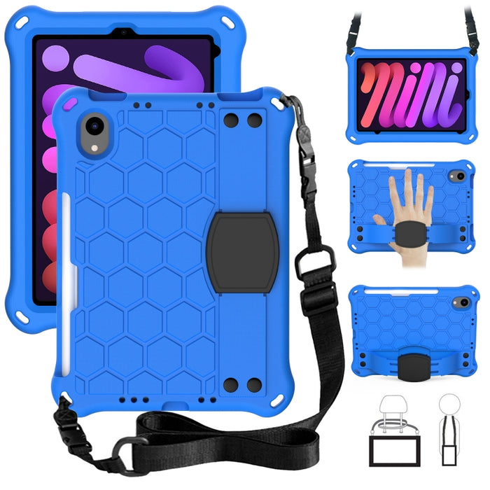 Diseño de nido de abeja EVA + Material de PC Cáscara protectora plana anticaída de cuatro esquinas con correa, For iPad mini 6 / mini 2024