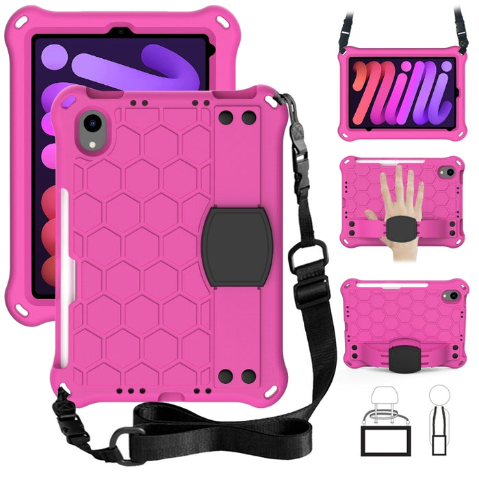 Diseño de nido de abeja EVA + Material de PC Cáscara protectora plana anticaída de cuatro esquinas con correa, For iPad mini 6 / mini 2024