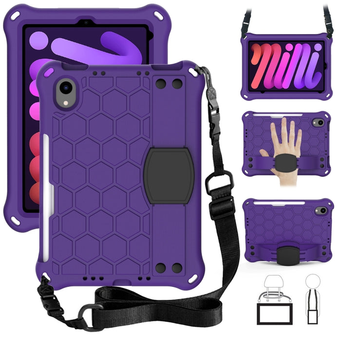 Diseño de nido de abeja EVA + Material de PC Cáscara protectora plana anticaída de cuatro esquinas con correa, For iPad mini 6 / mini 2024