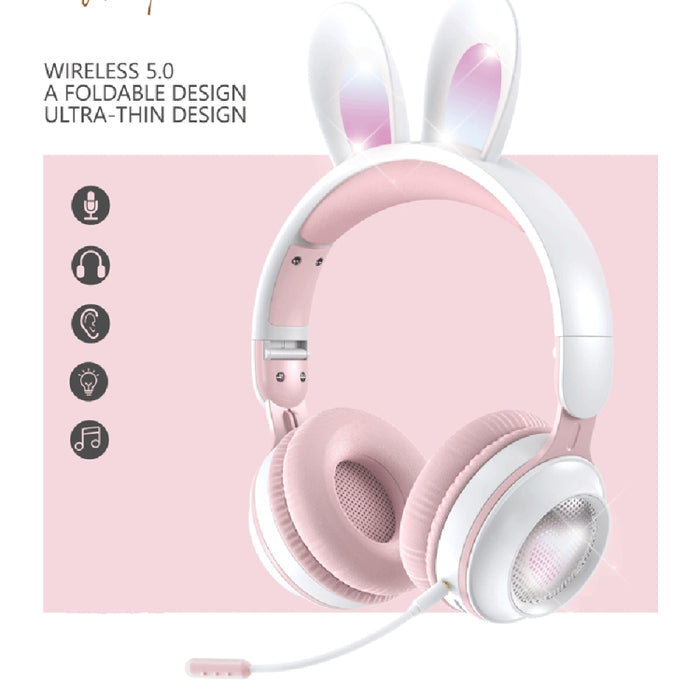 KE-01 Rabbit Ear Wireless Bluetooth 5.0 Stereo Music Auriculares plegables con micrófono para PC