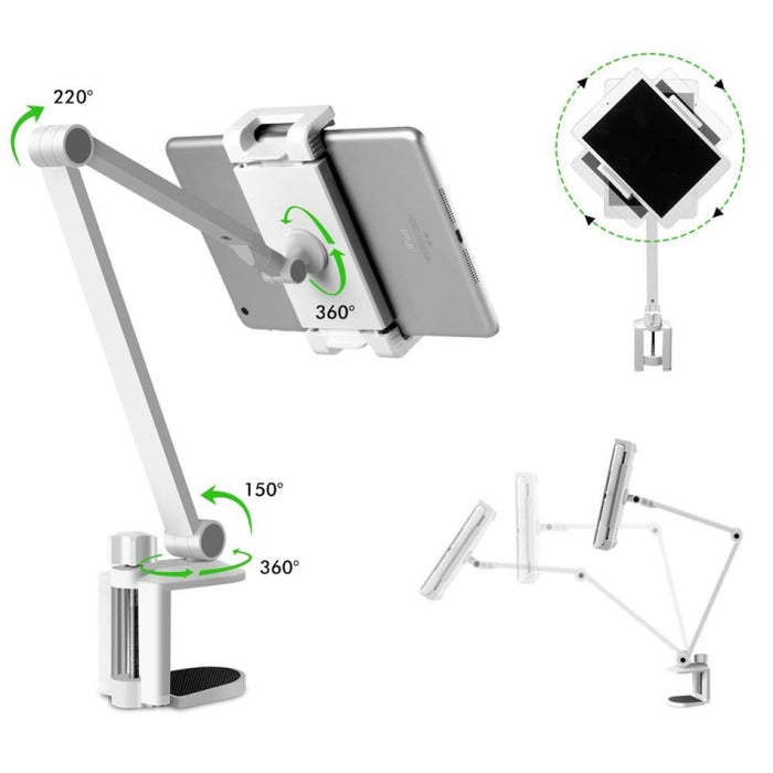 AP-7LC Soporte para teléfonos y tabletas, brazo largo de elevación ajustable giratorio de 360 grados, mesita de noche perezosa