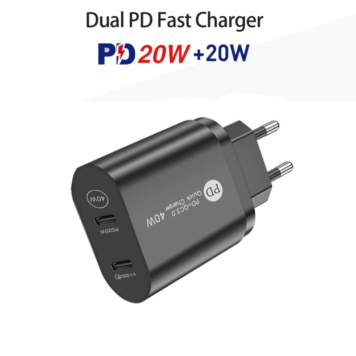 Cargador rápido 002 40W de doble puerto PD / Type-C para iPhone / iPad Series, enchufe de la UE, EU Plug