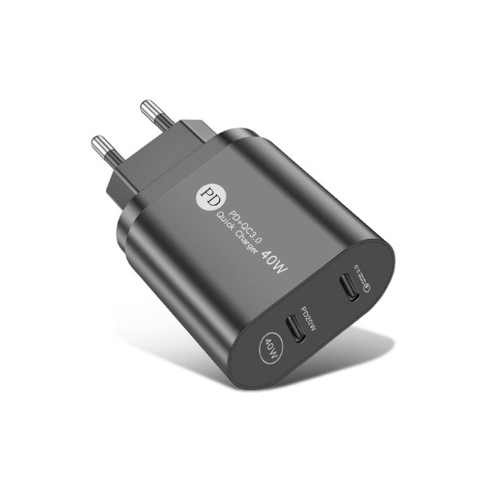Cargador rápido 002 40W de doble puerto PD / Type-C para iPhone / iPad Series, enchufe de la UE, EU Plug