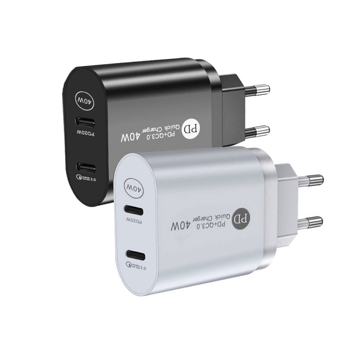 Cargador rápido 002 40W de doble puerto PD / Type-C para iPhone / iPad Series, enchufe de la UE, EU Plug