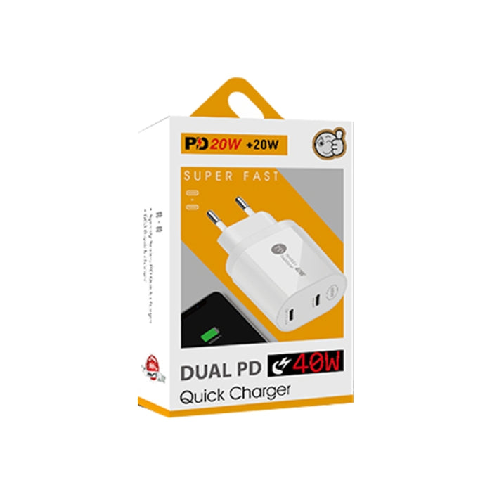 Cargador rápido 002 40W de doble puerto PD / Type-C para iPhone / iPad Series, enchufe de la UE, EU Plug