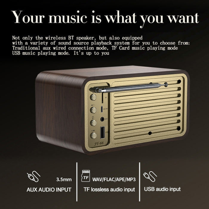 JY-66 Altavoz inalámbrico de madera BT5.0 Retro clásico Radio FM compatible con TF / U-Disk / AUX