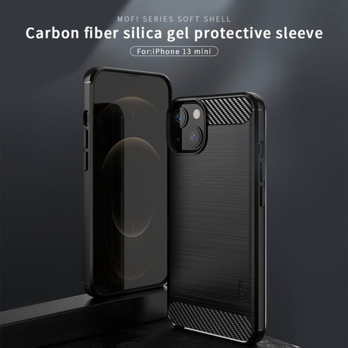 Funda de TPU suave de fibra de carbono con textura cepillada de la serie Gentleness de MOFI, For iPhone 13 mini, For iPhone 13, For iPhone 13 Pro, For iPhone 13 Pro Max