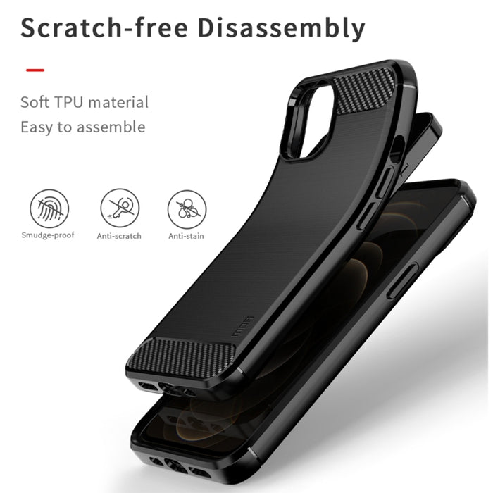 Funda de TPU suave de fibra de carbono con textura cepillada de la serie Gentleness de MOFI, For iPhone 13 mini, For iPhone 13, For iPhone 13 Pro, For iPhone 13 Pro Max