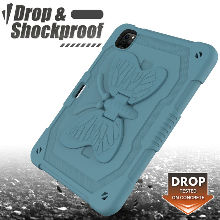 Pure Color PC + Funda para tableta anticaída de silicona con soporte de mariposa y ranura para bolígrafo para iPad Pro 11 2018 y 2020 y 2021 y Air 2020 10.9 (verde oscuro)