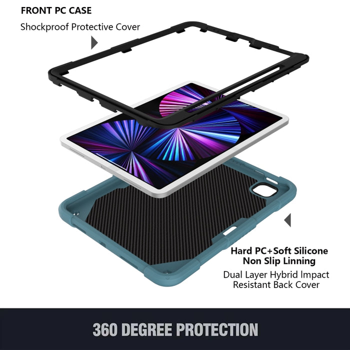 Pure Color PC + Funda para tableta anticaída de silicona con soporte de mariposa y ranura para bolígrafo para iPad Pro 11 2018 y 2020 y 2021 y Air 2020 10.9 (verde oscuro)