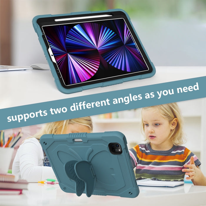 Pure Color PC + Funda para tableta anticaída de silicona con soporte de mariposa y ranura para bolígrafo para iPad Pro 11 2018 y 2020 y 2021 y Air 2020 10.9 (verde oscuro)