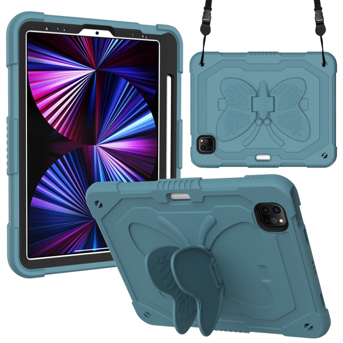 Pure Color PC + Funda para tableta anticaída de silicona con soporte de mariposa y ranura para bolígrafo para iPad Pro 11 2018 y 2020 y 2021 y Air 2020 10.9 (verde oscuro)