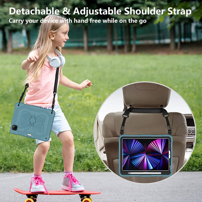 Pure Color PC + Funda para tableta anticaída de silicona con soporte de mariposa y ranura para bolígrafo para iPad Pro 11 2018 y 2020 y 2021 y Air 2020 10.9 (verde oscuro)
