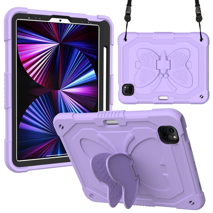Pure Color PC + Funda para tableta anticaída de silicona con soporte de mariposa y ranura para bolígrafo para iPad Pro 11 2018 y 2020 y 2021 y Air 2020 10.9 (verde oscuro)