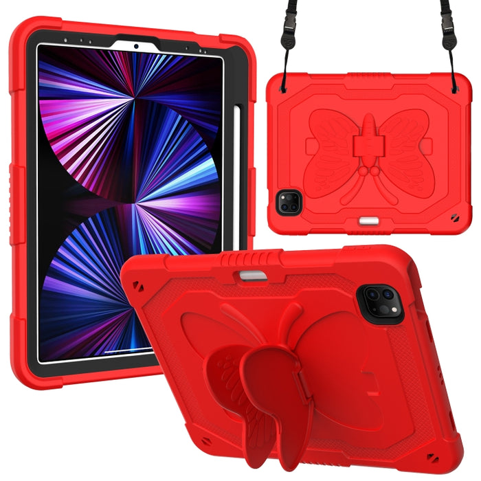 Pure Color PC + Funda para tableta anticaída de silicona con soporte de mariposa y ranura para bolígrafo para iPad Pro 11 2018 y 2020 y 2021 y Air 2020 10.9 (verde oscuro)