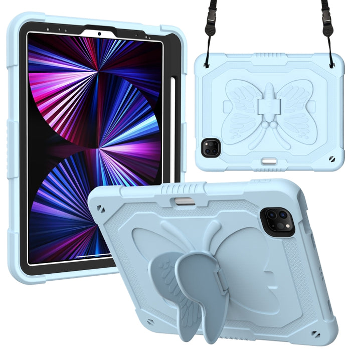 Pure Color PC + Funda para tableta anticaída de silicona con soporte de mariposa y ranura para bolígrafo para iPad Pro 11 2018 y 2020 y 2021 y Air 2020 10.9 (verde oscuro)