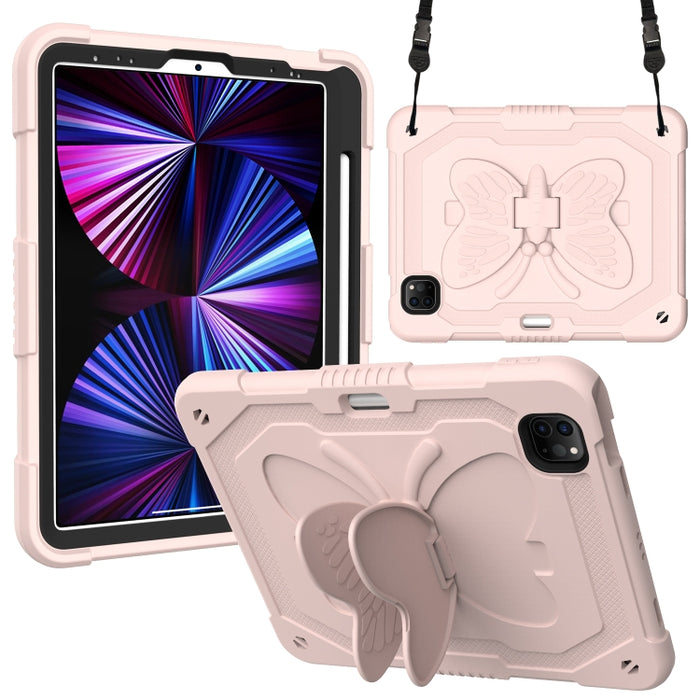 Pure Color PC + Funda para tableta anticaída de silicona con soporte de mariposa y ranura para bolígrafo para iPad Pro 11 2018 y 2020 y 2021 y Air 2020 10.9 (verde oscuro)
