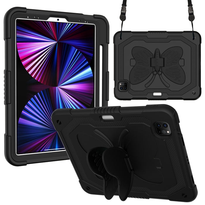 Pure Color PC + Funda para tableta anticaída de silicona con soporte de mariposa y ranura para bolígrafo para iPad Pro 11 2018 y 2020 y 2021 y Air 2020 10.9 (verde oscuro)