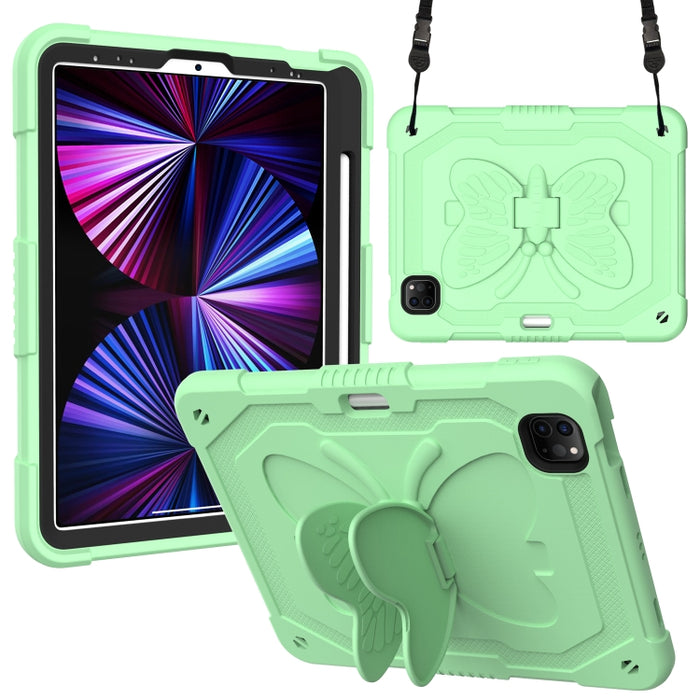 Pure Color PC + Funda para tableta anticaída de silicona con soporte de mariposa y ranura para bolígrafo para iPad Pro 11 2018 y 2020 y 2021 y Air 2020 10.9 (verde oscuro)