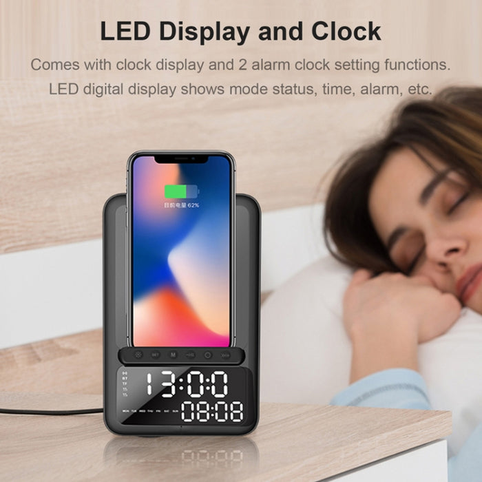 AEC BT512 Altavoz Bluetooth multifuncional 10W Cargador inalámbrico LED Reloj despertador electrónico de escritorio