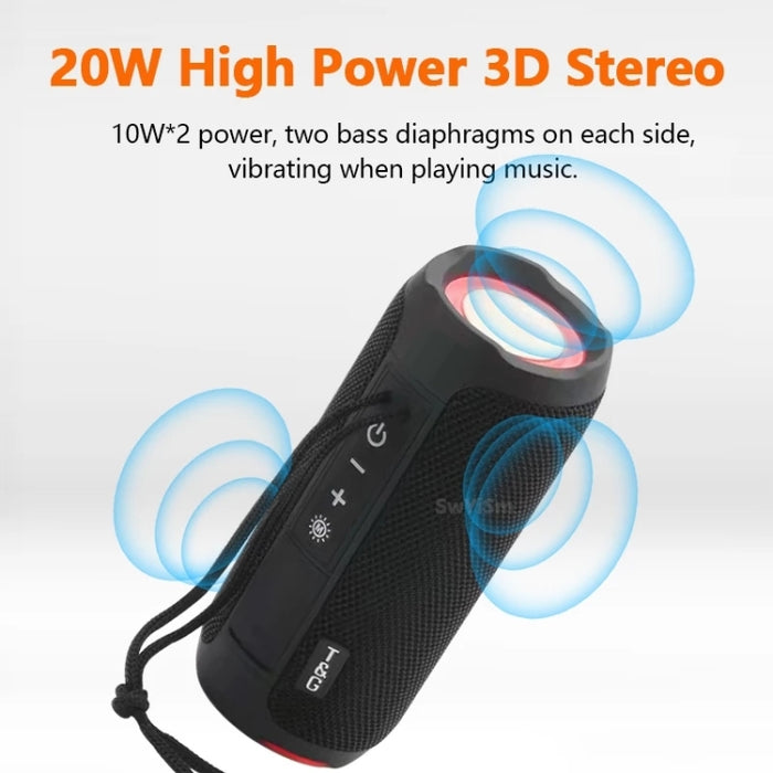 T&G TG227 Altavoz de música Bluetooth impermeable portátil para exteriores con soporte LED FM / TF / USB