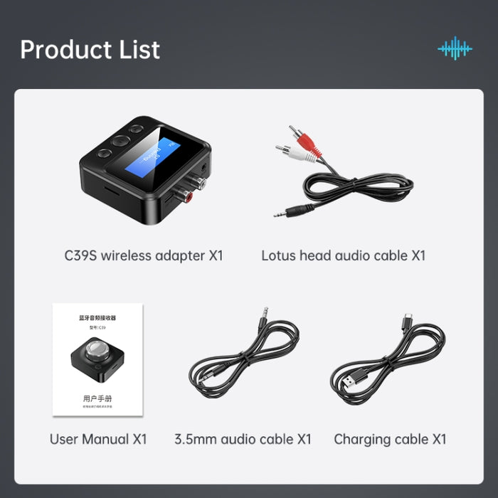 C39S Receptor Bluetooth Transmisor Altavoz RCA a Adaptador de Audio Inalámbrico de 3,5 mm