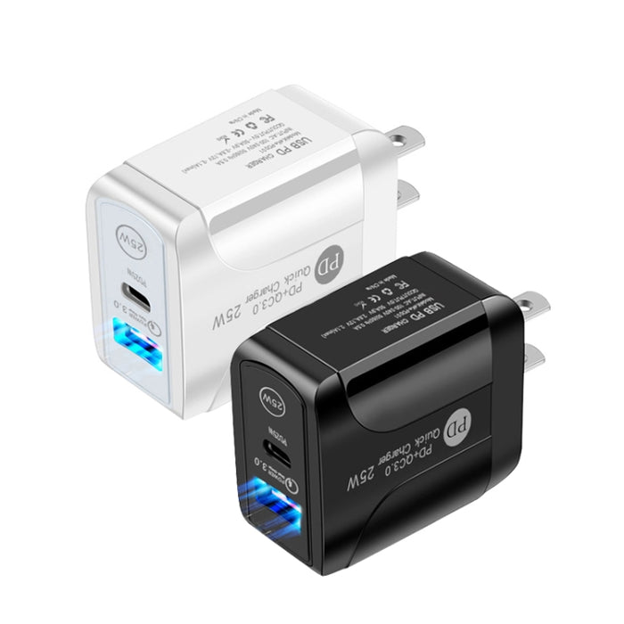 PD25W USB-C / Type-C + QC3.0 Cargador rápido de puertos duales USB con USB a cable de datos de 8 pines, enchufe de EE. UU., US Plug + USB to 8 Pin Cable