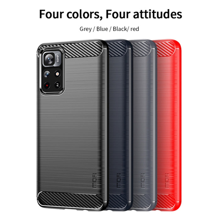 Funda de teléfono de TPU suave de fibra de carbono con textura cepillada de la serie Gentleness de MOFI, For Xiaomi Redmi Note11 / Poco M4 Pro 5G, For Xiaomi Redmi Note11 Pro / Note 11 Pro+, For Xiaomi Redmi 10 / 10 Prime, For Xiaomi Mi 11T / 11T Pro