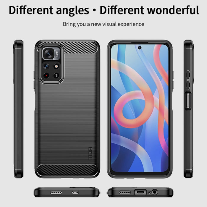 Funda de teléfono de TPU suave de fibra de carbono con textura cepillada de la serie Gentleness de MOFI, For Xiaomi Redmi Note11 / Poco M4 Pro 5G, For Xiaomi Redmi Note11 Pro / Note 11 Pro+, For Xiaomi Redmi 10 / 10 Prime, For Xiaomi Mi 11T / 11T Pro
