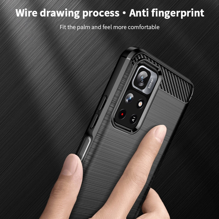 Funda de teléfono de TPU suave de fibra de carbono con textura cepillada de la serie Gentleness de MOFI, For Xiaomi Redmi Note11 / Poco M4 Pro 5G, For Xiaomi Redmi Note11 Pro / Note 11 Pro+, For Xiaomi Redmi 10 / 10 Prime, For Xiaomi Mi 11T / 11T Pro