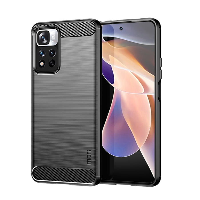 Funda de teléfono de TPU suave de fibra de carbono con textura cepillada de la serie Gentleness de MOFI, For Xiaomi Redmi Note11 / Poco M4 Pro 5G, For Xiaomi Redmi Note11 Pro / Note 11 Pro+, For Xiaomi Redmi 10 / 10 Prime, For Xiaomi Mi 11T / 11T Pro