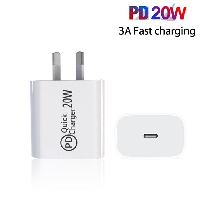 Cargador de viaje AU-20W PD USB-C / Type-C para teléfono móvil, enchufe AU