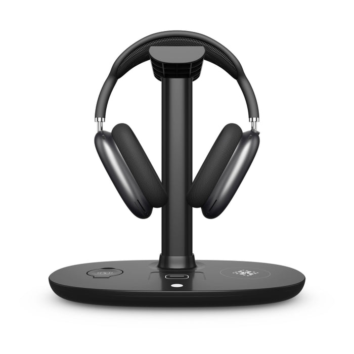 B-15A Cargador inalámbrico con soporte para auriculares 4 en 1 para teléfonos inteligentes, iWatch y Airpods