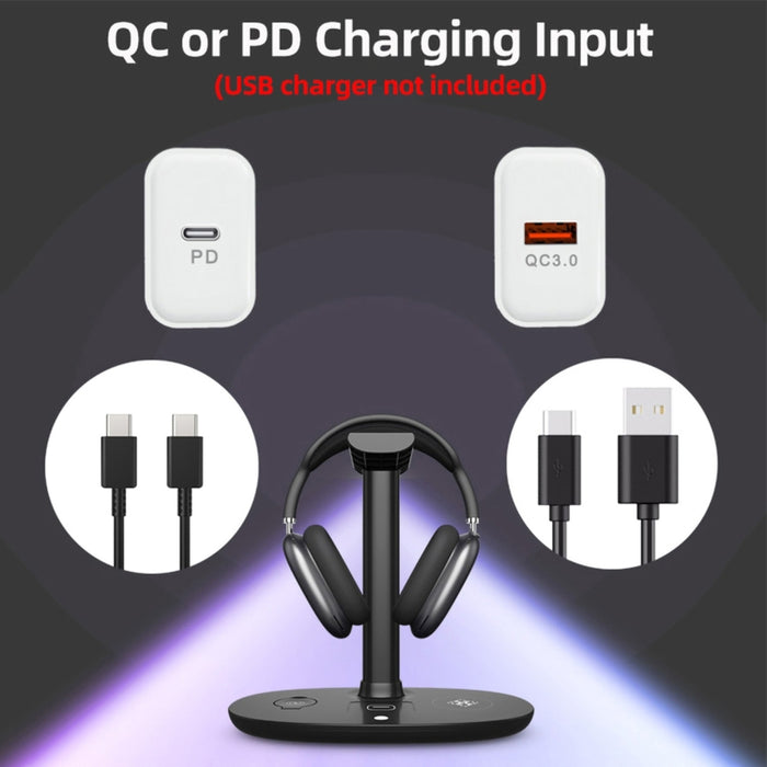 B-15A Cargador inalámbrico con soporte para auriculares 4 en 1 para teléfonos inteligentes, iWatch y Airpods