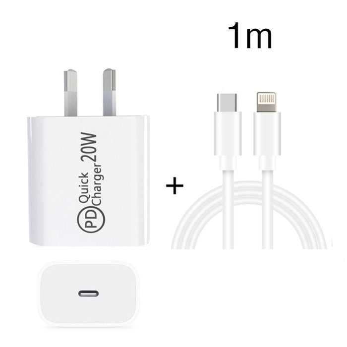 Cargador de viaje AU-20W PD USB-C / Type-C con USB-C a cable de datos de 8 pines, enchufe AU, AU Plug + 1m 8 Pin PD Cable, AU Plug + 2m 8 Pin PD Cable