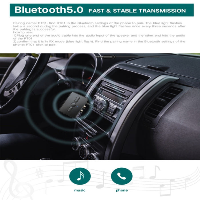 RT01 Receptor y Transmisor Bluetooth 2 en 1 Manos Libres para Coche